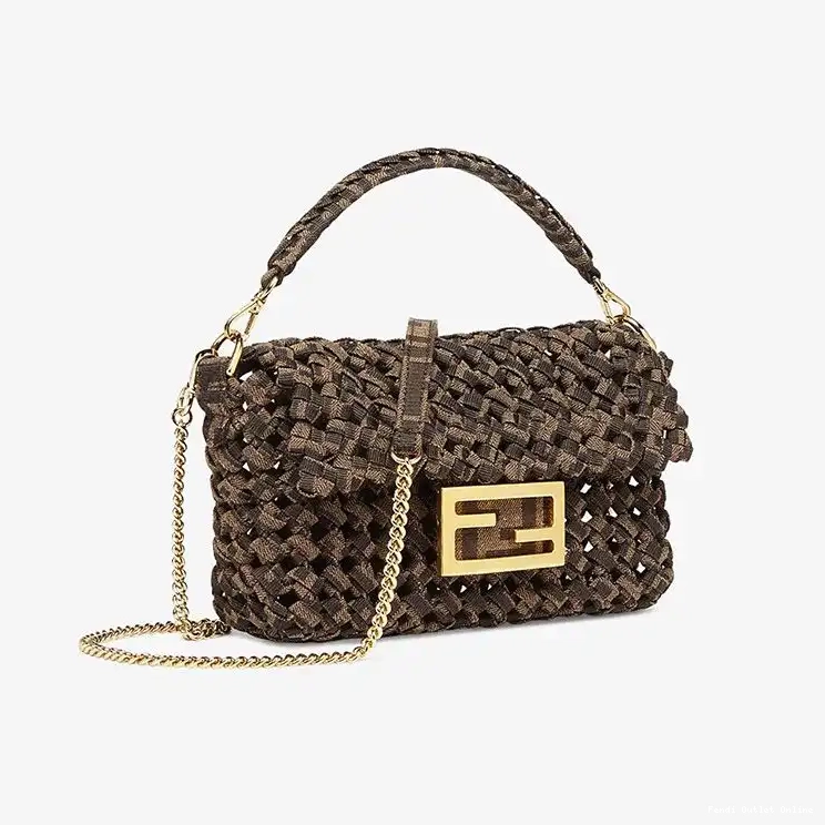 Cheap Fabric In Mini Bag Baguette Interlace Fendi Coffee 0703